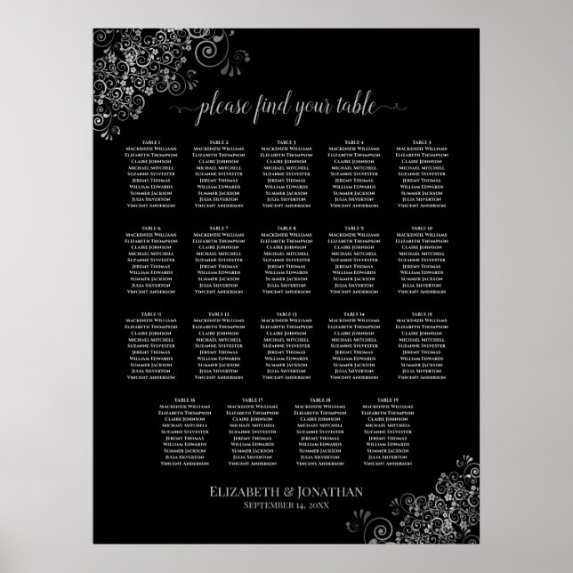 19 Table Frills Argent Mariage noir Tableau de siè (Devant)