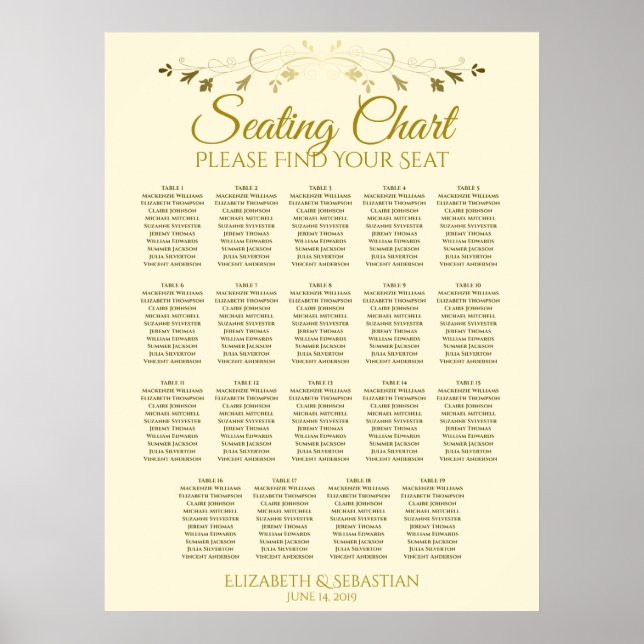 19 Tableau Élégant Mariage à crème dorée (Devant)