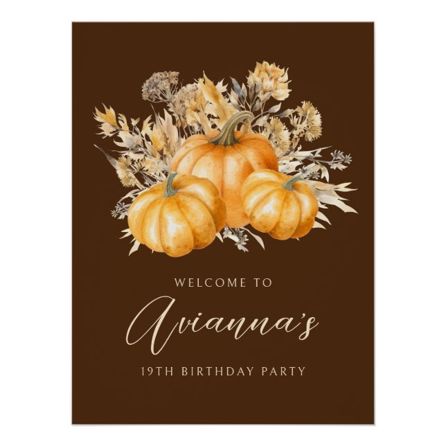 19e anniversaire Citrouille Rustic Automne Affiche (Devant)