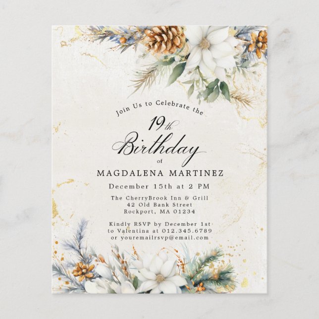 19e anniversaire Hiver White Floral Invitation (Devant)