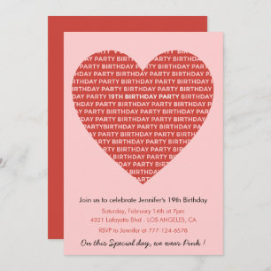19e anniversaire invitation grands coeurs Rouge