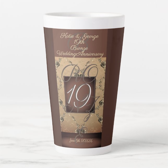 19e anniversaire Mariage bronze et Rose latte Mug (Devant)