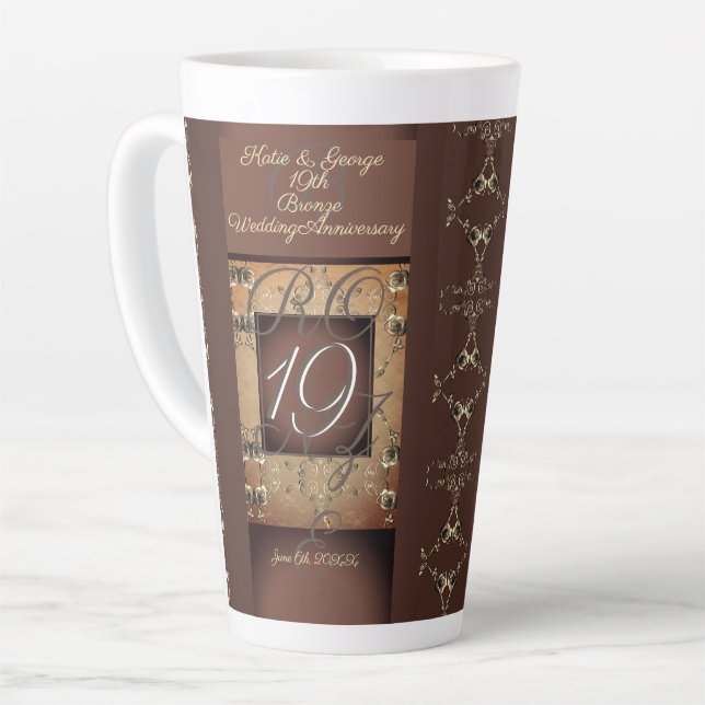 19e anniversaire Mariage bronze foncé latte Mug (Angle gauche)