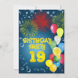 19e fête d'anniversaire Invitation avec ballons