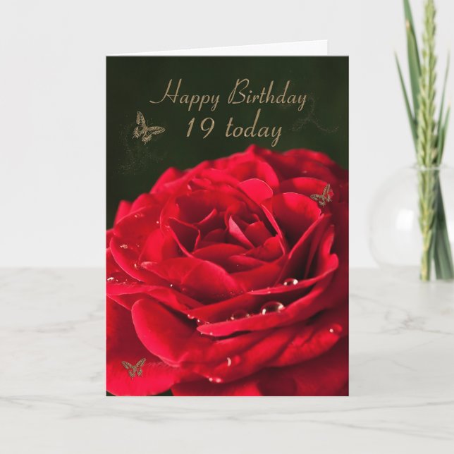 19ème Carte d'anniversaire avec un rose rouge (Devant)