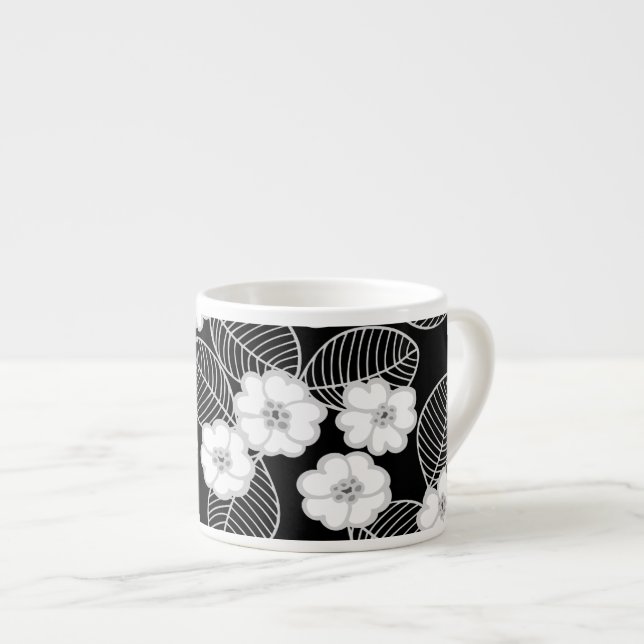 1 Espresso Mug Damask Floral Gris Noir Blanc (Devant droit)