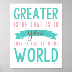 1 Jean 4:4 Bible Verse Christian Poster Mur Art