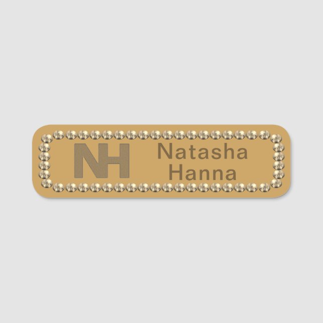 1" Natasha Hanna Or Bling Étiquette de nom  (Devant)