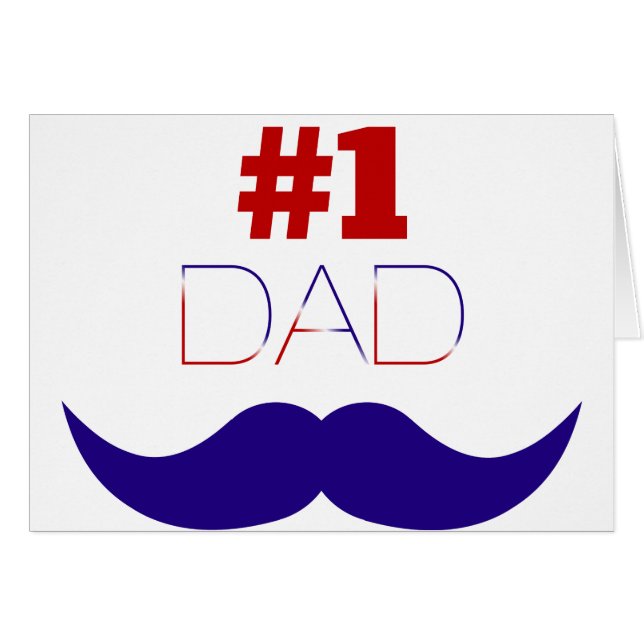 #1 Papa Moustache rouge blanc et bleu - Numéro un (Devant horizontal)