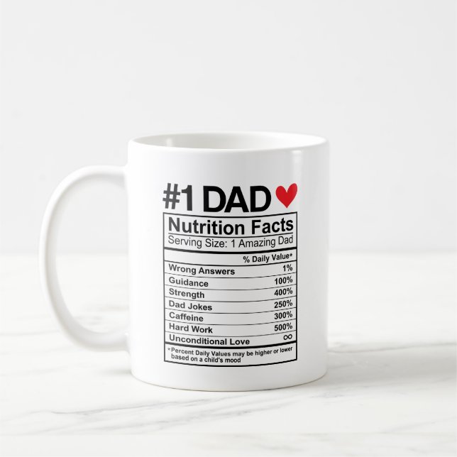 #1 Papa Nutrition Facts Mug - Drôle Fête des pères (Gauche)