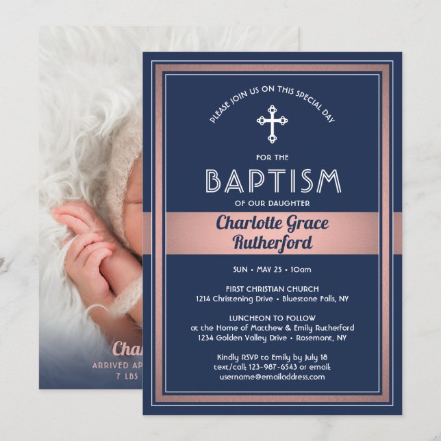 1 Photo Girl Baptism Invitation Faire-part de nais (Devant / Derrière)