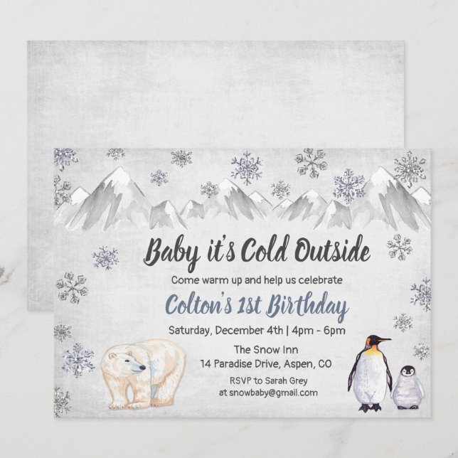 1er anniversaire Baby It's Cold Outside Invitation (Devant / Derrière)