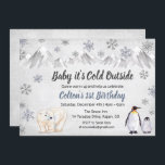 1er anniversaire Baby It's Cold Outside Invitation<br><div class="desc">1er Anniversaire Premier anniversaire Bébé Il fait froid à l'extérieur de l'hiver Flocon de neige Parties scintillant Montagnes Ours polaire Penguin Animaux Anniversaire Invitation</div>