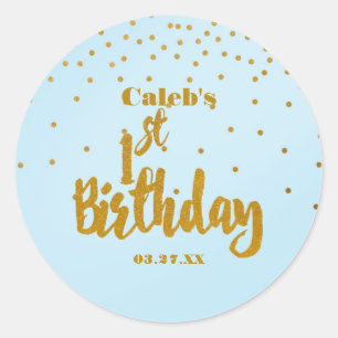 1er Anniversaire Bleu & Or Sticker Confetti Dot Fo