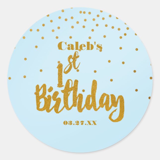 1er Anniversaire Bleu & Or Sticker Confetti Dot Fo (Devant)