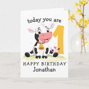 1er anniversaire Boy Cow carte ferme