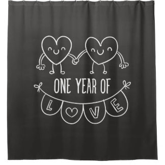 1er Anniversaire Cadeau Chalk Coeurs Douche Rideau