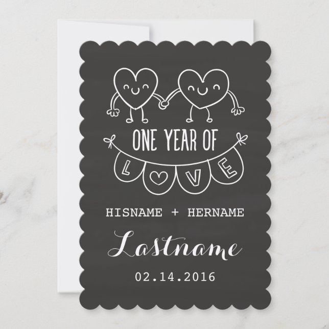 1er Anniversaire Cadeau Coeurs Chalk V2 Invitation (Devant)