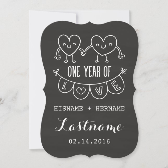 1er Anniversaire Cadeau Coeurs de chalk Invitation (Devant)