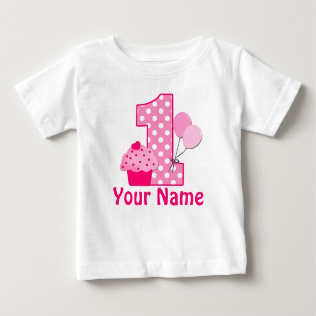 1er Anniversaire Cupcake Rose T-shirt personnalisé (Devant)