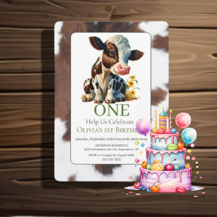1er Anniversaire Cute Baby Cow Invitation