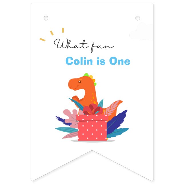 1er Anniversaire Dinosaur 12 Mois Photo Drapeaux (Neuvième drapeau)