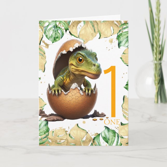 1er Anniversaire Dinosaur heureux bébé Carte Jungl (Devant)