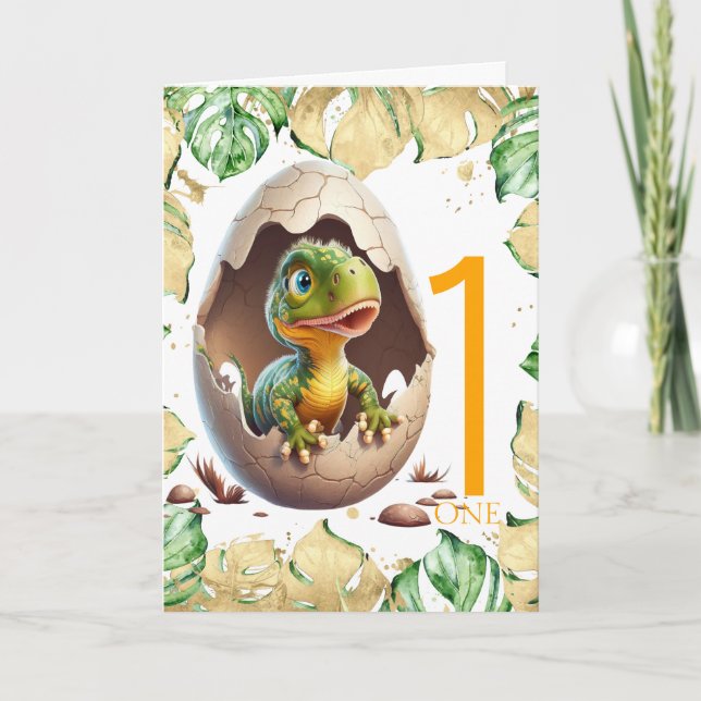 1er Anniversaire Dinosaur Mignonne carte bébé Jung (Devant)