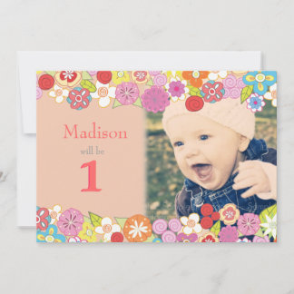 1er Anniversaire Fleurs de Jardin Invitation photo