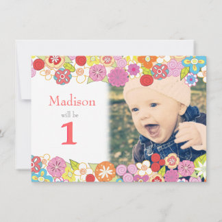 1er Anniversaire Fleurs de Jardin Invitation photo
