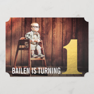 1er Anniversaire Gold Number One Photo Invitation