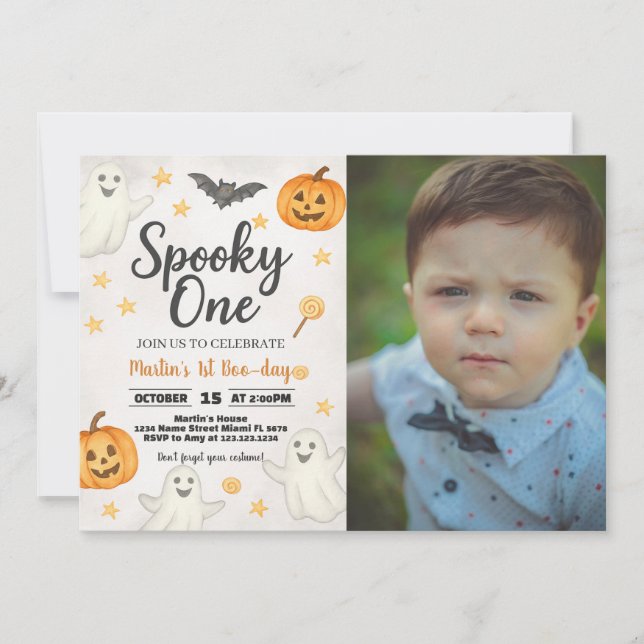 1er anniversaire Halloween Invitation avec photo (Devant)
