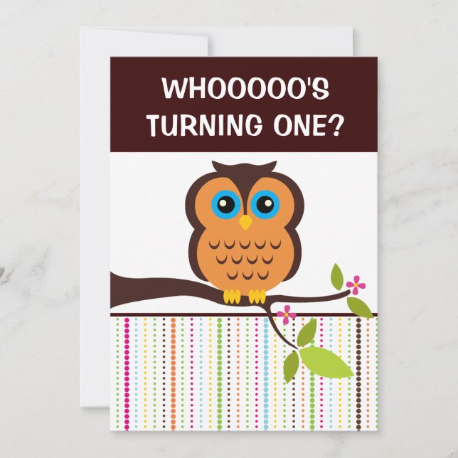 1er anniversaire Hibou Theme Party Invitations (Devant)