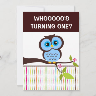1er anniversaire Hibou Theme Party Invitations