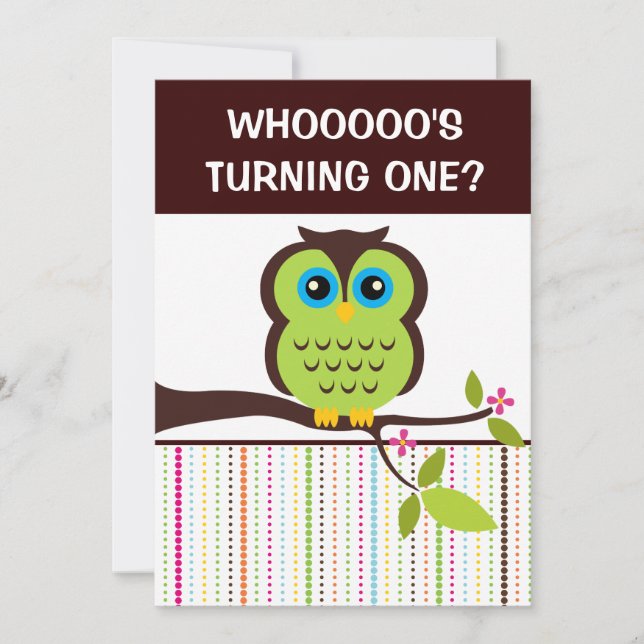 1er anniversaire Hibou Theme Party Invitations (Devant)
