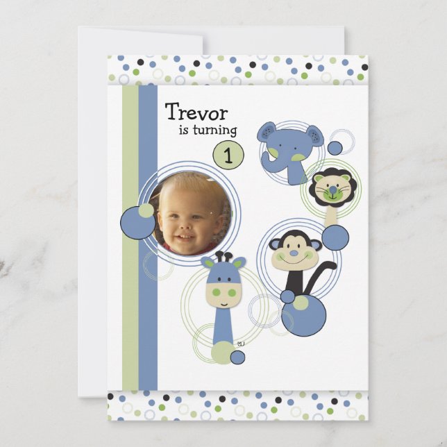 1er anniversaire Invitation Boy & Safari Animaux (Devant)