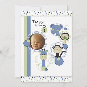 1er anniversaire Invitation Boy & Safari Animaux