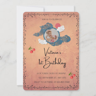 1er anniversaire Invitation   Cerise Thème Baby Pa