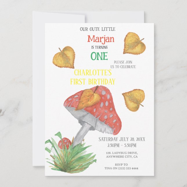 1er anniversaire Invitation "Charming Mushroom" (Devant)
