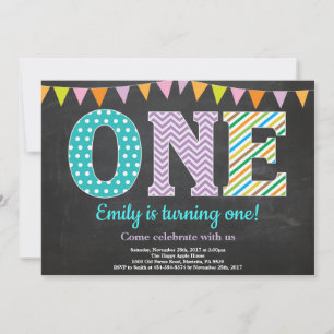 1er Anniversaire Invitation Girl Chalkboard