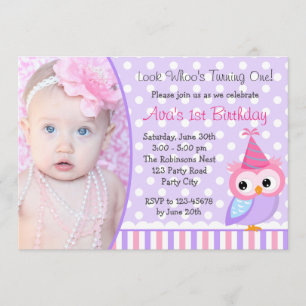 1er anniversaire Invitations avec photo (Chouette 