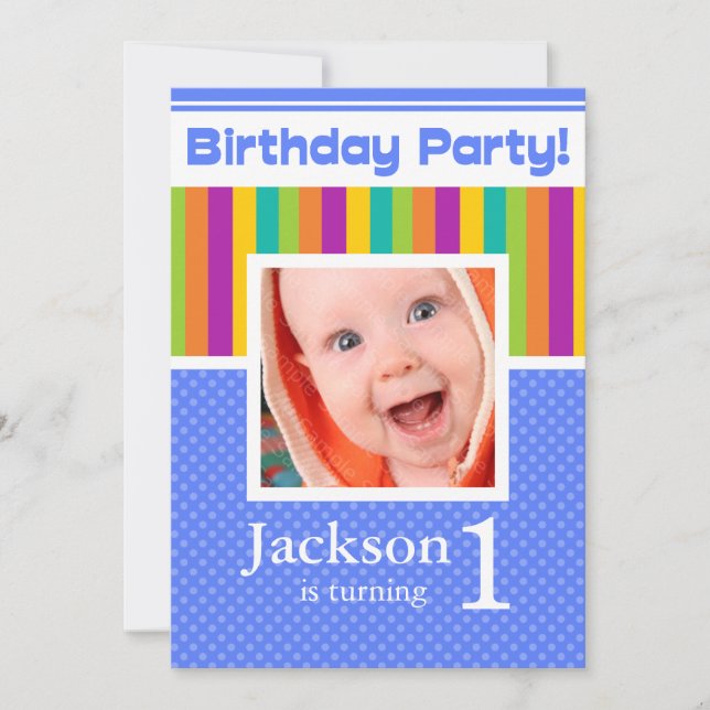 1er anniversaire Invitations Fun Neon Boy (Devant)