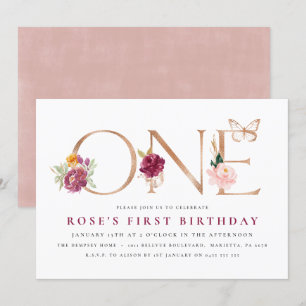 1er anniversaire Invitations   Papillon Rose safra