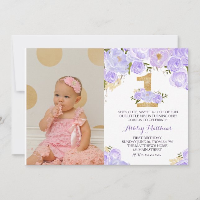 1ER anniversaire lavande PREMIER Floral Invitation (Devant)