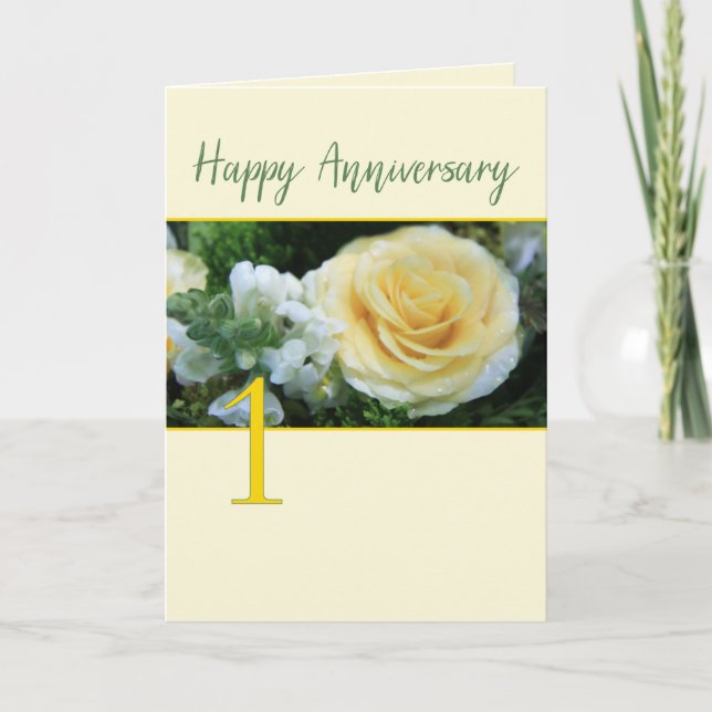 1er anniversaire Mariage Carte rose jaune (Devant)