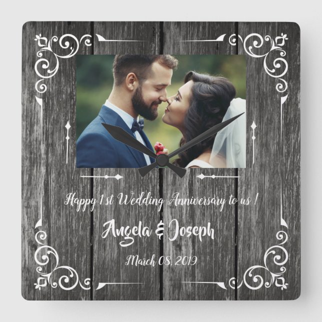 1er anniversaire Mariage Horloge en bois ornementa (Recto)