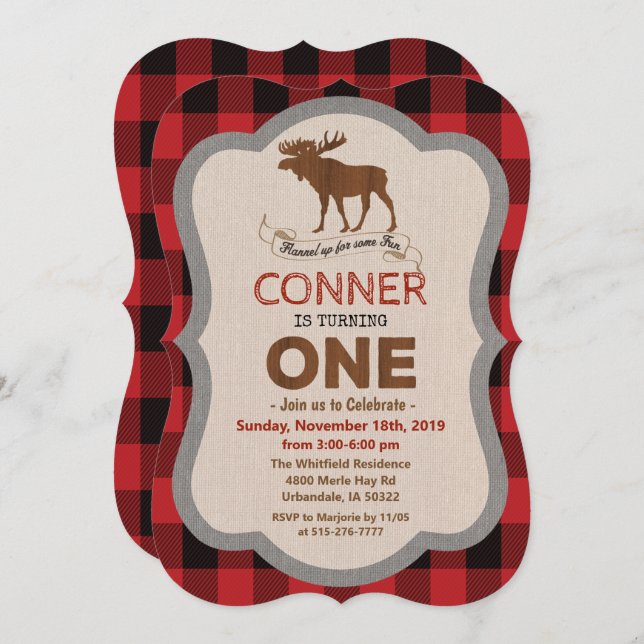 1er anniversaire Moose Boy Anniversaire Invitation (Devant / Derrière)