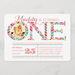 1er Anniversaire Numéro Un Invitation Photo