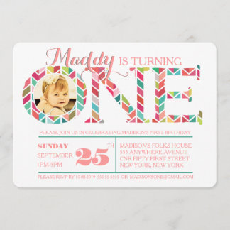 1er Anniversaire Numéro Un Invitation Photo