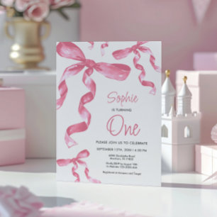 1er anniversaire Pink Bow Invitation